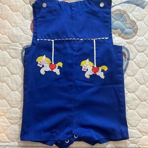 Blue Kids Romper with Horse Embroidery